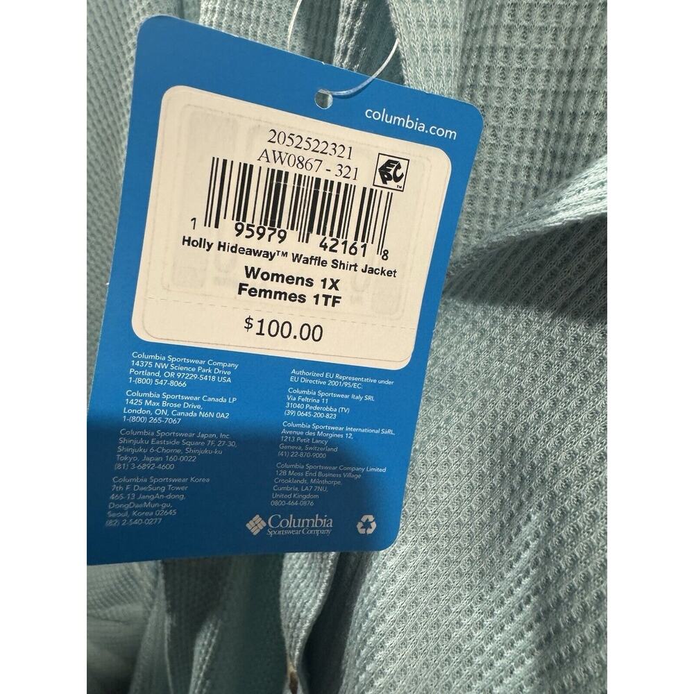 NWT Columbia Holly Hideaway Waffle Shirt Jacket $100 NEW Size 1X Aqua Haze Blue - Picture 6 of 6